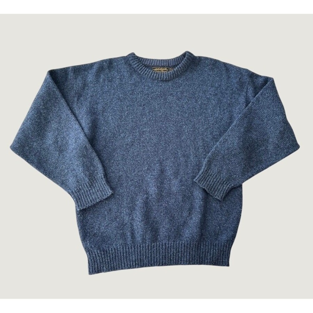 Eddie Bauer Vintage Wool Blend Crewneck Sweater Large Blue Preppy USA Classic